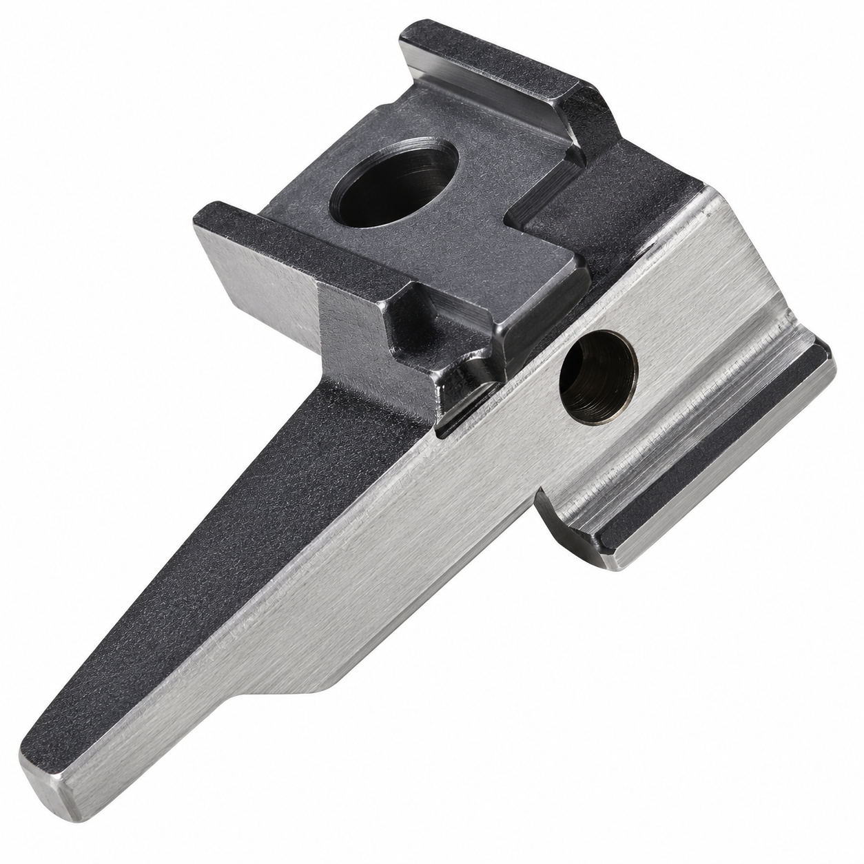 Soporte cuchilla superior KR19 para máquina fileteadora industrial, repuesto metálico para sistema de corte overlock.