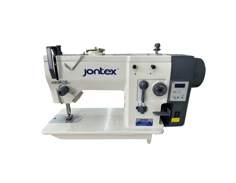 Máquina de coser industrial JT-20U53/D Jontex con puntada recta y zigzag, diseño robusto en color blanco, ideal para talleres de confección y producción textil profesional."