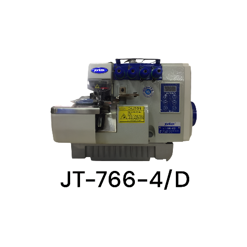 Máquina de coser industrial Jontex JT-766-4/D fileteadora mecatrónica de 4 hilos con motor direct drive y acabados profesionales en tejidos.