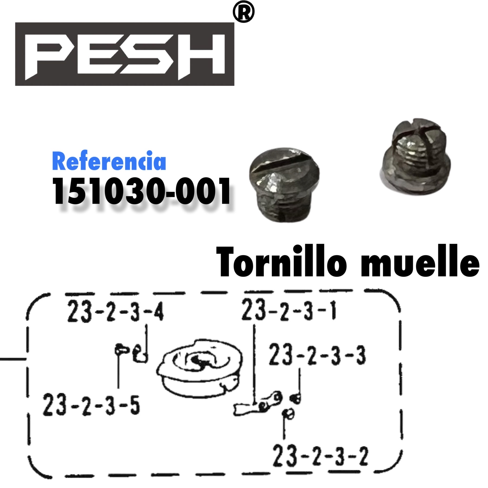 Tornillo 151030-001 de acero para fijar el muelle en la caja de bobina de máquinas de coser industriales de dos agujas, compatible con Juki, Brother y Siruba.