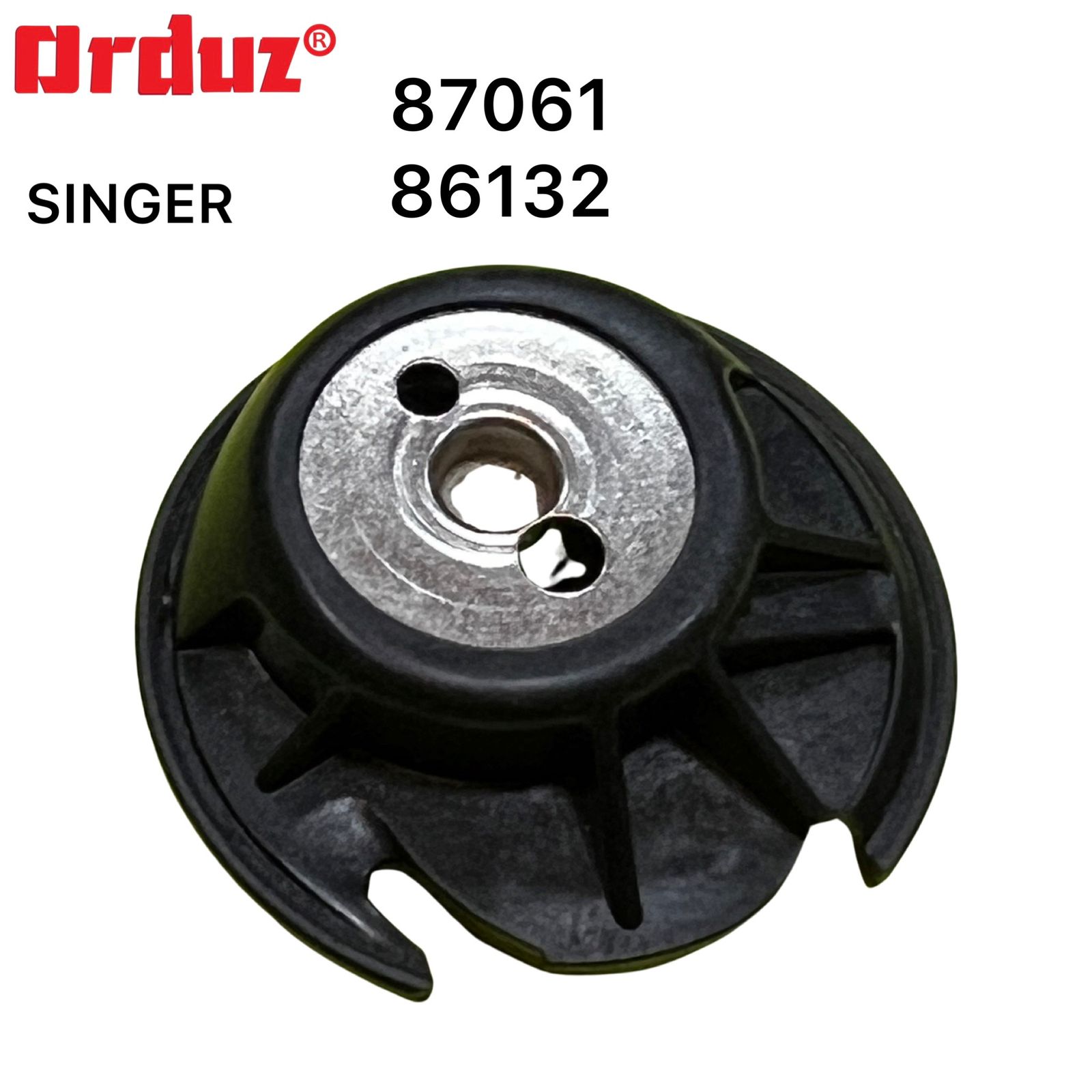 "Caja de bobina Singer 87061-86132, repuesto original en acero resistente para máquinas de coser Singer."