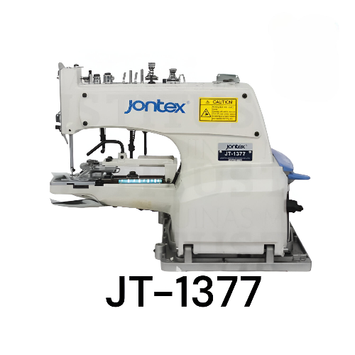 "Máquina JT-1377 Botonadora Mecánica JONTEX de uso industrial, diseñada para colocar botones de presión con precisión y rapidez en prendas de confección textil."