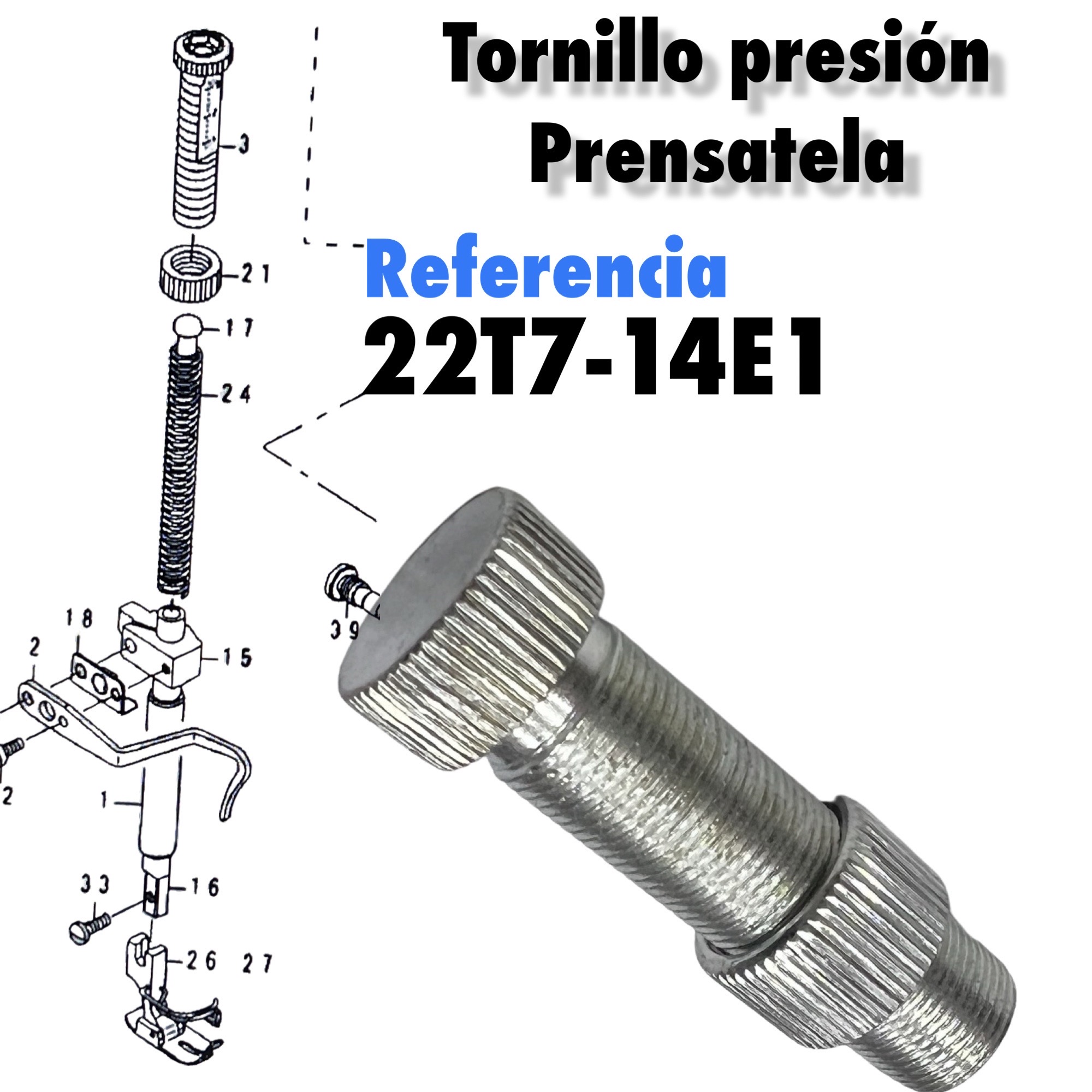 Tornillo de presión 22T7-14E1 / TYYC-G-10 para prensatelas plano metálico, repuesto industrial de acero para máquina de coser.”