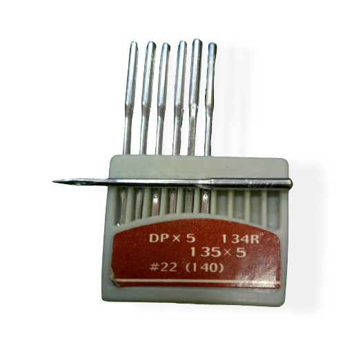 Aguja industrial Orange 135x5CH #22 para cubo grueso, ideal para coser telas pesadas.