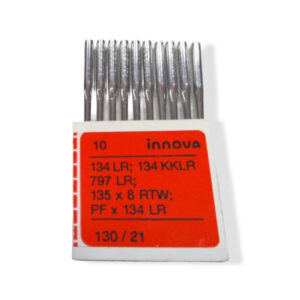 Aguja Rhein Nadel 135x8 #130/21 para máquina de coser industrial, ideal para materiales gruesos y compatible con múltiples marcas