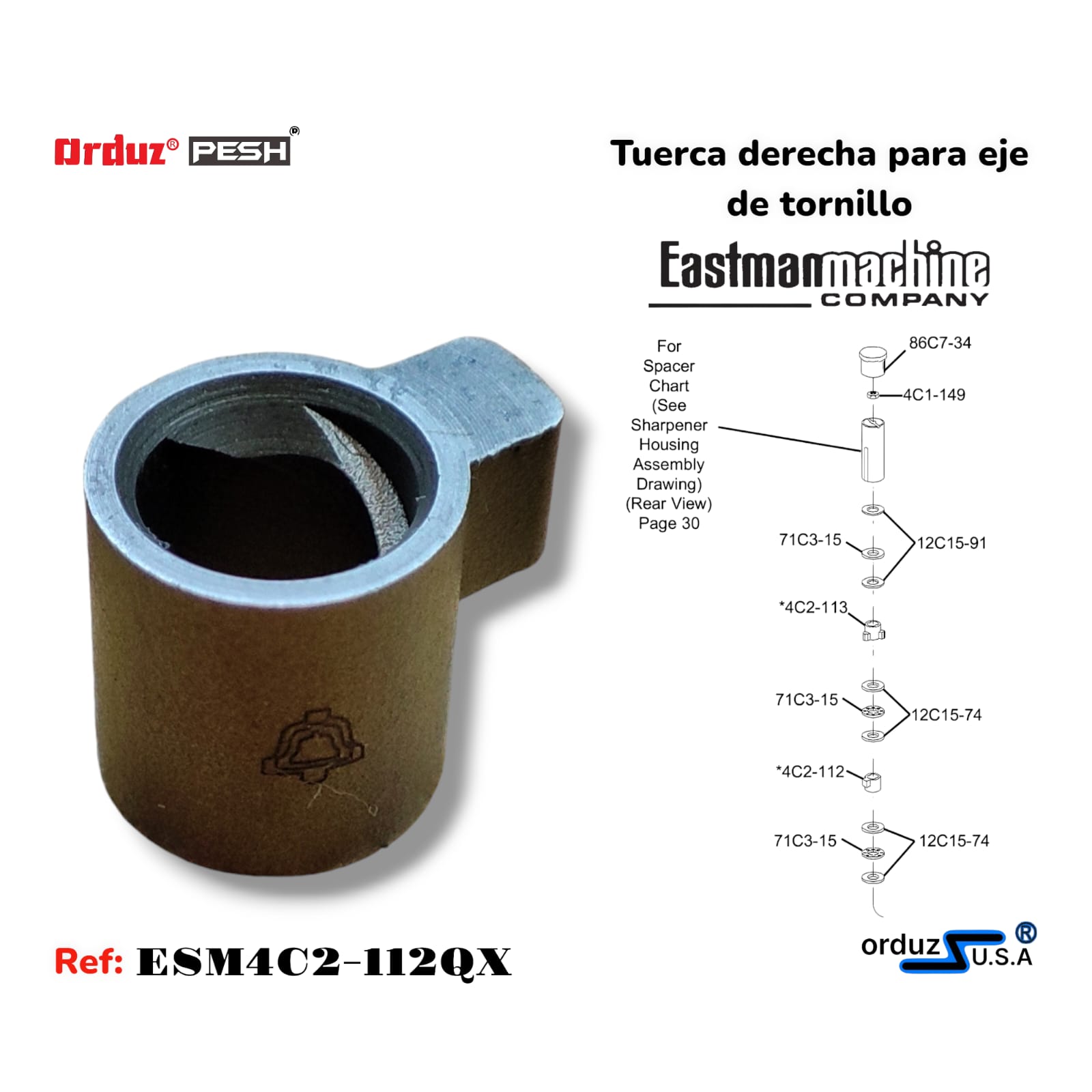 4C2-112 TUERCA DERECHA PARA EJE DE TORNILLO CORTADORA EASTMAN