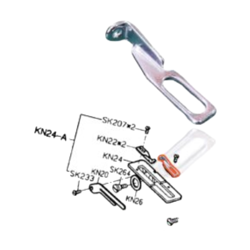 Guía Hilo KN22QX metálica para máquina 757, ideal para mantener el hilo alineado durante la costura industrial.