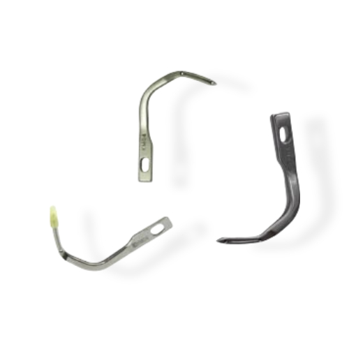 Looper KM04 para máquina 757F, repuesto de acero para puntada de seguridad, ideal para costura resistente en prendas industriales.