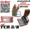 Prensatela Teflón Derecho TCR 3/8, diseñado para reducir la fricción y asegurar costuras precisas, ideal para materiales difíciles y garantizando durabilidad en máquinas industriales.