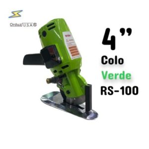 Cortadora circular RS-100 verde de 4 pulgadas para tela industrial, ideal para cortes precisos y rápidos en producción textil.
