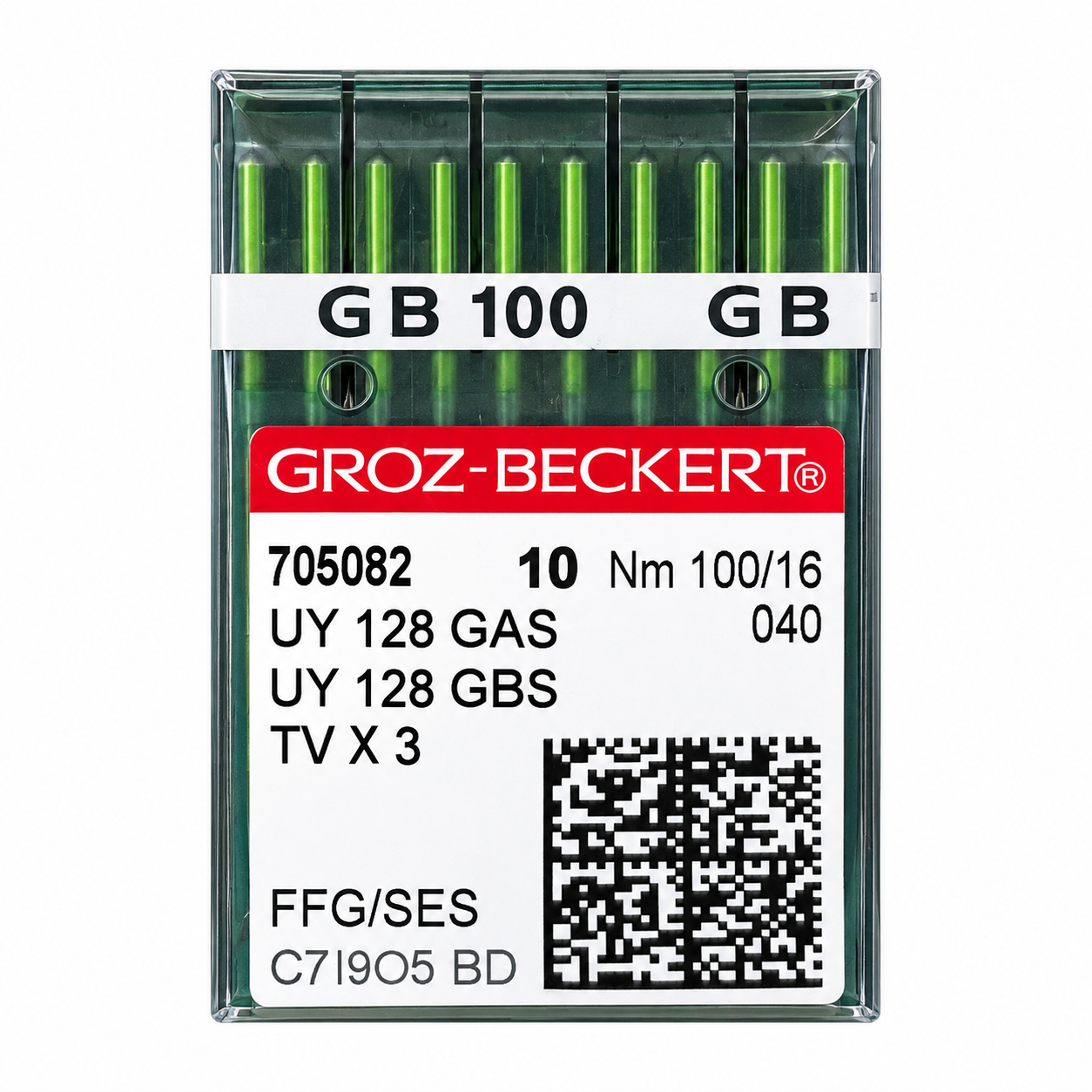Aguja de collarín Groz-Beckert UY128GAS #100/16 para máquina de coser industrial