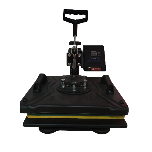 “Termofijadora Jinthex JN1281 con superficie de prensado abierta, mostrando su estructura metálica resistente y pantalla digital para control de temperatura y tiempo, ideal para estampado en camisetas y productos personalizados.”