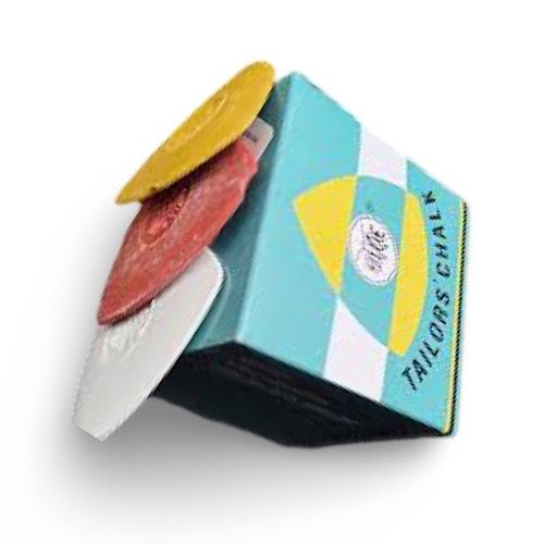 Tiza de cera colores para marcar telas, caja con 10 unidades en blanco, azul, rojo y amarillo."