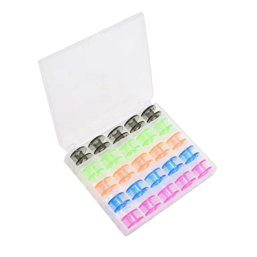 Carreteles de hilo plásticos B-2518P Clase 15, transparentes, caja con 25 unidades, compatibles con máquinas de coser Brother, Singer y Janome.