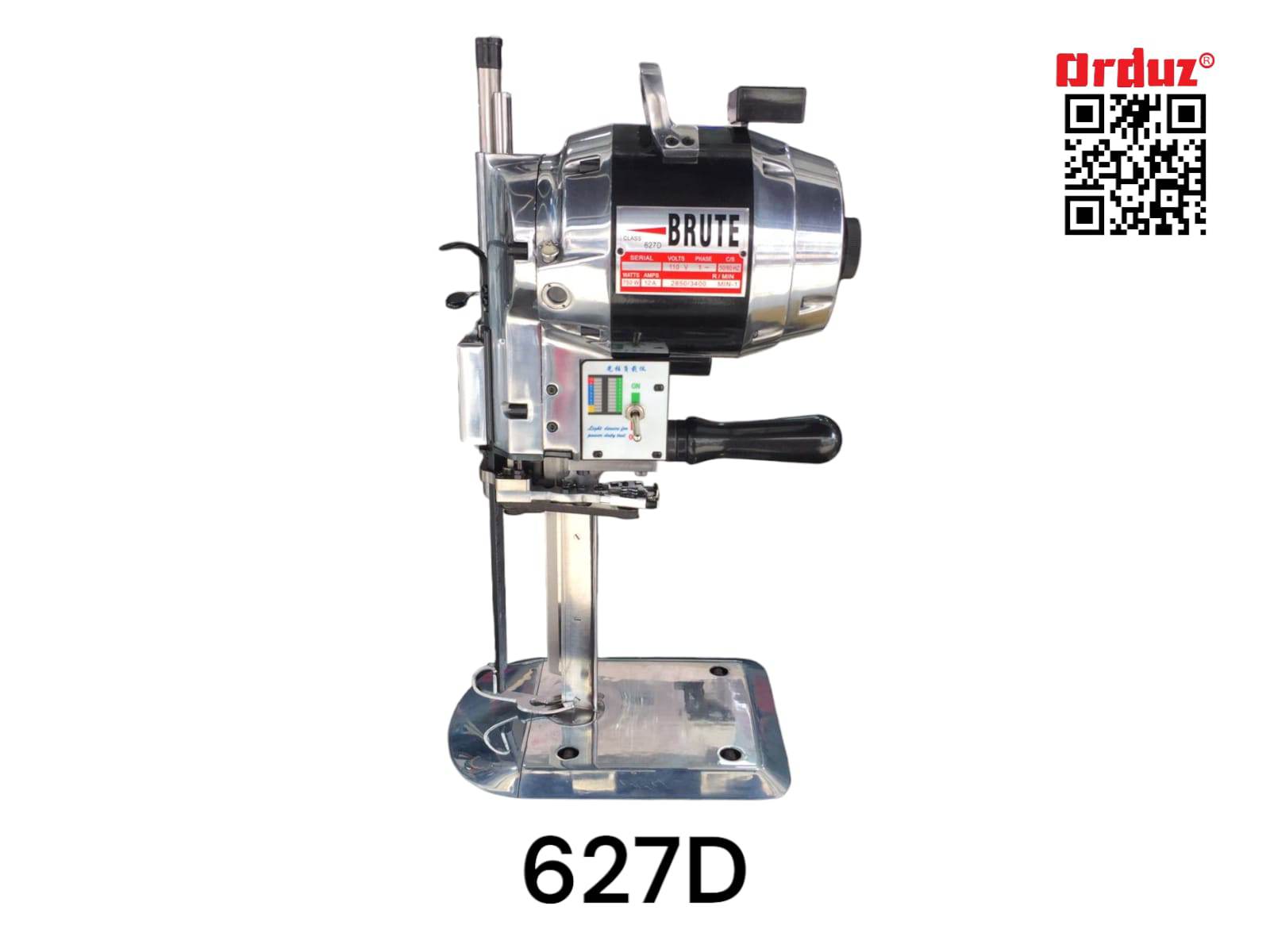 cortadora vertical 8 pulgadas brute 627d 750w para tela con cuchilla recta y base con ruedas sobre mesa de corte