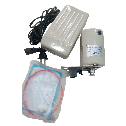 Mini motor Corduz de 100W para máquina de coser familiar con kit completo: banda, pedal acelerador, tornillo y cables eléctricos."