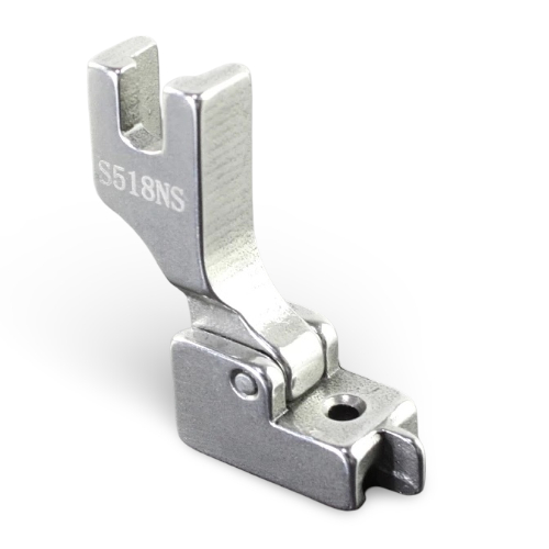 Prensatela S518NS estrecho con guía para zíper invisible, high shank, bisagra, para máquina plana industrial.