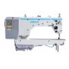 Potencia de costura de la máquina industrial JACK A5E-B trabajando múltiples capas de tela y mezclilla.