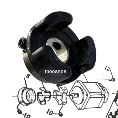 Vista lateral del acople para motor máquina de coser mecatrónica 3 garras Ref. 10008908 con diseño de alta resistencia para motores servo industriales.