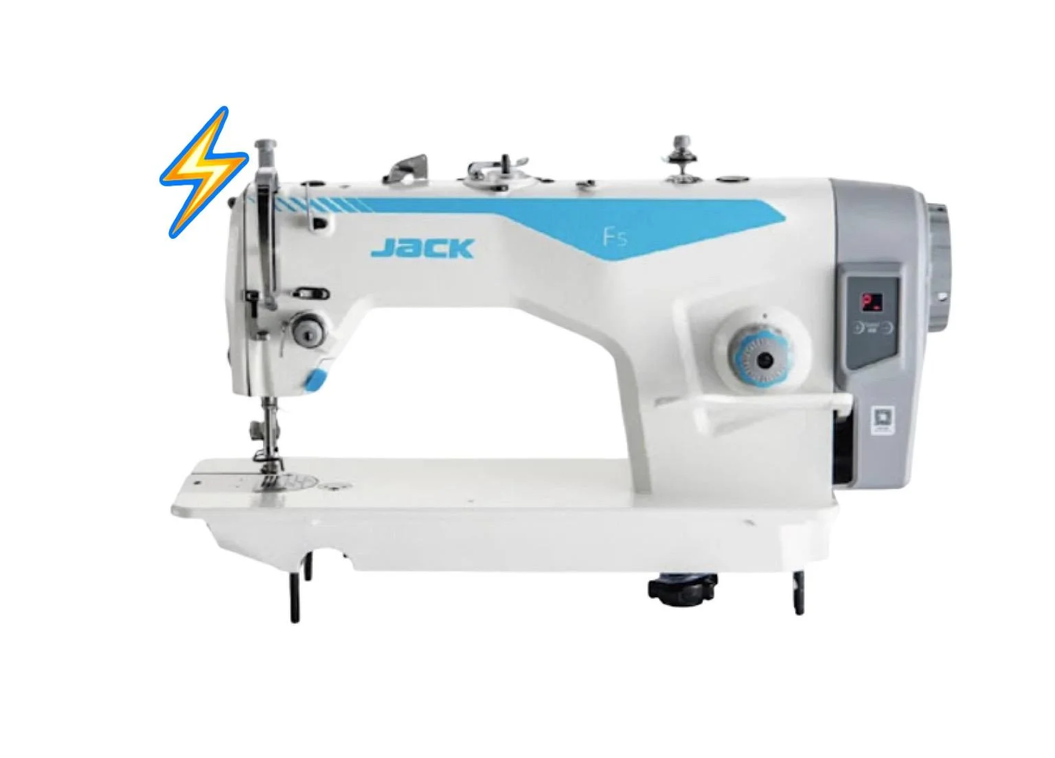 Máquina plana mecatrónica pesada JACK F5-H industrial con motor servo integrado, ideal para confección de jean y telas gruesas.